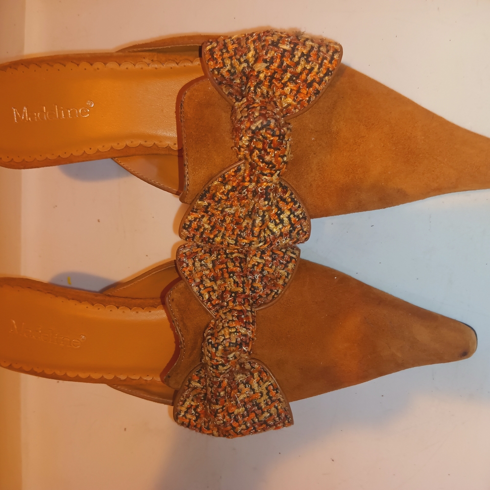 Madeline Tan Mules with Beaded Bow